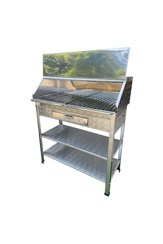 Paslanmaz Bacalı Mangal 40 X 90 İnox Kapaklı Çekmeceli Gri