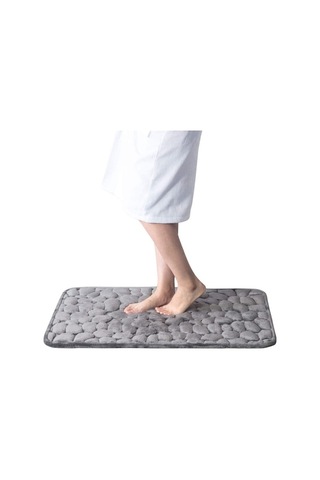Fortunelane Gri Piyade Desenli Hafıza Köpük Halı - 50x80cm, Yumuşak, Su Absorban, Kayma Engellli, Banyo/oda Kullanıma Uygun Gri