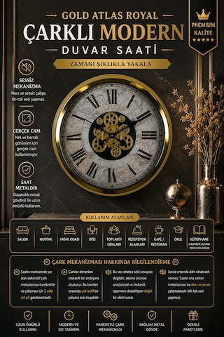 Gold Atlas Royale 60 Cm Çarklı Duvar Saati