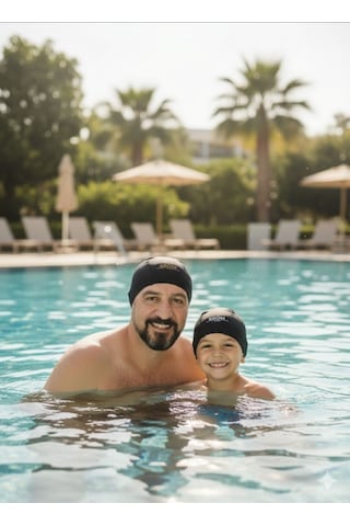 Likralı Bez Deniz Havuz Bonesi 3lü Siyah