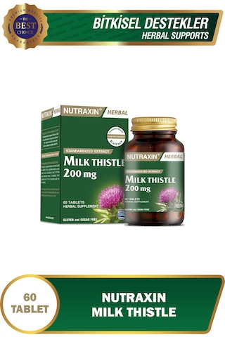 Nutraxin Milk Thistle 200 Mg 60 Tablet - Deve Dikeni Ekstresi