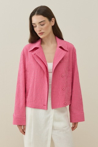 Molene Pembe Pötikare Desenli Mini Bomber Ceket