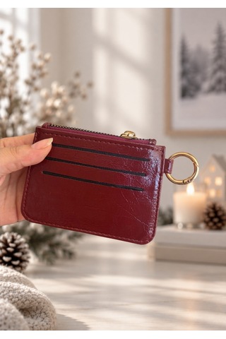 Elpida Bags Kadın Anahtarlıklı Fermuarlı Deri Görünümlü Kartlık Bordo