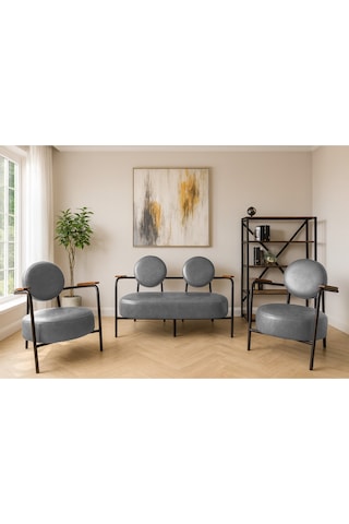 Venüs Koltuk Takımı Gri Dekoratif Modern Deri Koltuk Seti Ofis Ve Ev Kullanımı Gri