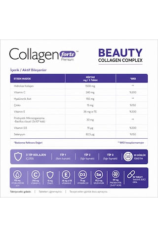 Collagen Forte Platinum Premium 3 Tip Kolajen Hyalüronik Asit 90 Tablet