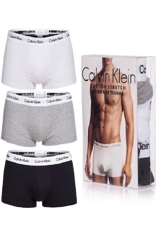 Calvin Klein Erkek 3 Lü Trunk Boxer Seti - Cotton Stretch Siyah - Beyaz - Gri