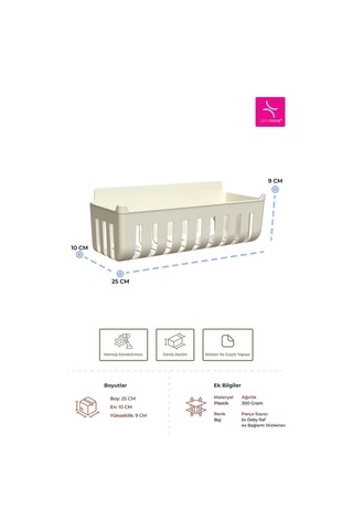 Primanova Deby 2'li Yapışkanlı Banyo Rafı Bej Bej