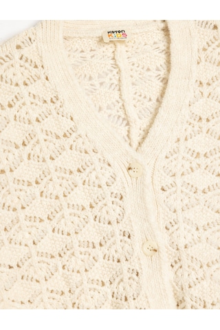 Koton Düğme Kapamalı V Yaka Püskül Detaylı Triko Panço Ekru 5skg90006at Ekru