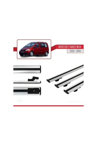 Mercedes Vaneo W414 2002-2005 Arası İle Uyumlu Basic Model Ara Atkı Tavan Barı Gri 3 Adet