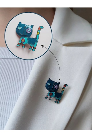 Fashion Jewelry Kedi Broş 245194207 Açık Mavi