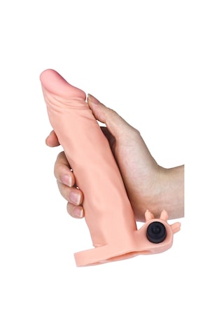 Erofoni Ucu 6 Cm Dolgulu Titreşimli 19 CM Süper Realistik Uzatmalı Penis Kılıfı