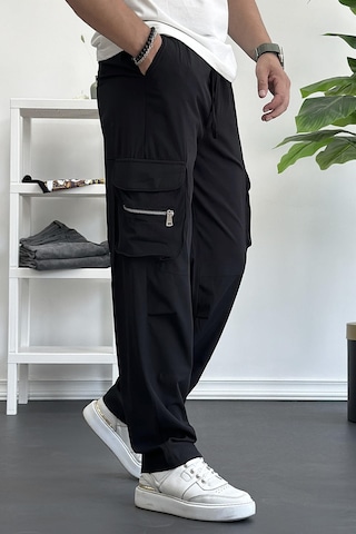 Edwoxmen Erkek İnce Baggy Kalıp Kargo Pantolon Siyah Edw164-siyah Siyah