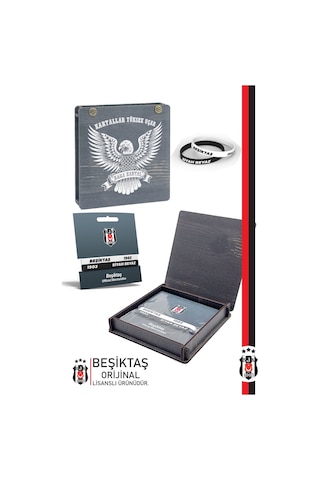 Beşiktaş 2'li Siyah-beyaz Yetişkin Bileklik Ahşap Kutulu 001