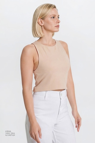 Ac&co / Altınyıldız Classics Kadın Bej Standart Fit Normal Kesim Bisiklet Yaka Crop Body