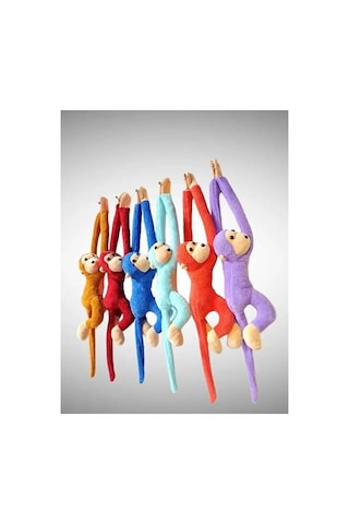 Peluş Sarılan Maymun - Karışık Renk - Sessiz Versiyon - Büyük Boy 70 Cm Beyaz