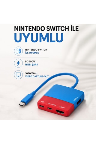 Usb-c Video Capture Docking Station 4in1 Pd 100w 4k Hdmı 1080p 60hz Capture Usb 3.2 Nintendo Switch Uyumlu