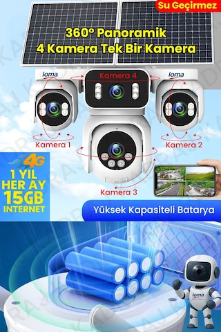 Sim Kartlı Kamera , Güneş Enerjili 4 Kameralı Solar Panelli Kamera , 20000 Mah 2 Solar Panel 4g Ioma