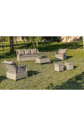 Btkconsept Oscar Rattan Bahçe Mobilyasi 3+1+1 Masali Gri