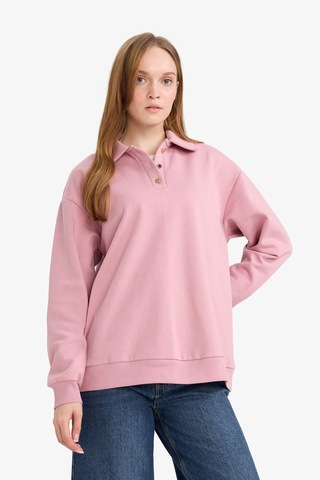 Defacto Regular Fit Polo Yaka İçi Yumuşak Tüylü Kalın Sweatshirt Tunik F3085ax25wnbr277 Bordo-br277