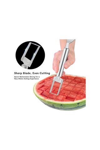 Reedark Stainless Steel Çift Uçlu Karpuz Dilimleyici, Meyve Kesici Ve Dilimleyici Aleti Seti 2 Adet - Çarpuz Ve Meyve Kesim Araçları Gümüş