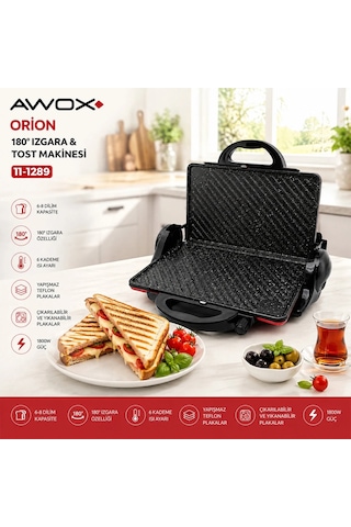 Ers Awox Orion Kırmızı 8 Dilim Elektrikli Teflon Tost Makinesi - 180 Izgara 6 Kademe Isı Ayarı 1800w