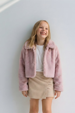 Esila Kids Kız Çocuk Bolero Peluş Ceket İnci Kapamalı Uzun Kollu Çocuk Ceket Gülkurusu