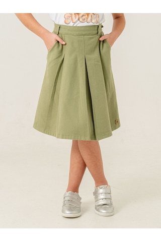 Kız Çocuk Gabardin Pileli Keten Etek 2958 Yeşil