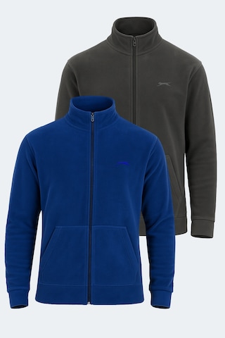 Slazenger Sansa 2 Li Set Erkek Fermuarlı Dik Yaka Cepli İndigo - Koyu Gri Polar İndigo - Koyu Gri