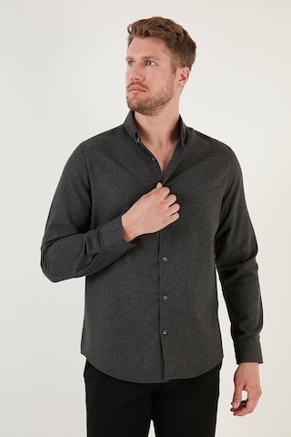 Buratti Pamuklu Regular Fit Düğmeli Yaka Kışlık Erkek Gömlek Cf24W127079 Antrasit