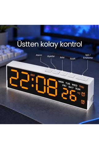 Akıllı Led Dijital Masa Saati Turuncu Renk