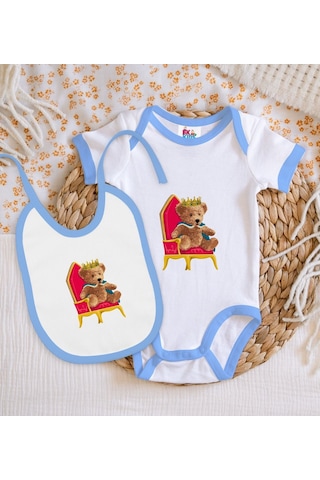 Bk Kids Kral Tasarımlı Mavi Bebek Body Zıbın Ve Mama Önlüğü Hediy Çok Renkli