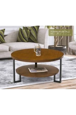 Orta Sehpa Osm YUVARLAK METALLİ MODEL Metal Ayak Parlak Ceviz Lake Boya Demonte El Yapım