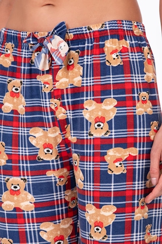 Kompedan Kadın Süet Kareli Ayıcık Desenli Pijama Tek Alt Desen 3