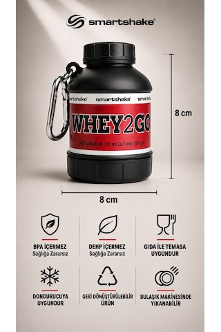 Smartshake Whey2go 110 Ml Siyah Saklama Kabı Ve Huni