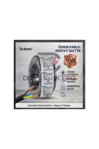 Öznur Kablo 3x4 Ttr Yüzde 100 Tam Bakır Kalın Kablo Tse Belgeli 1 Metre - 896102151