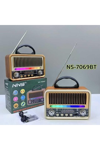 Ns-7069 Orta Boy Retro, Nostaljik, Ahşap Tasarım Bluetooth Hoparlörlü, Şarjlı, Taşınabilir Fm/am Destekli Radyo-444