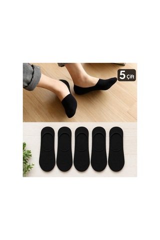 Worthy Socks 5'li Erkek Babet Görünmez Çorap Seti 5 Çift Siyah