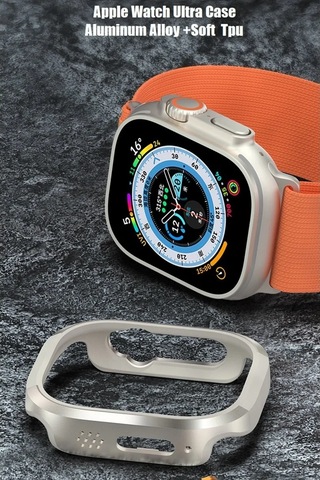 Watch Ultra 49mm Mo-wt3 Alüminyum Camlı Kasa Ekran Koruyucu - Gold