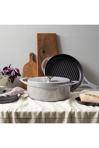 Pot Art Parlak Gri Derin Yuvarlak Döküm Tencere 28 Cm 5,6 Lt Gri