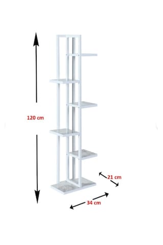 6 Bölmeli Raf Siyah Metal Çerçeveli Sağlam Siyah Mermer