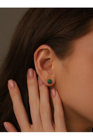 Serebranyj Dom Doğal Malakitli Gümüş Küpeler 181125259 Altın