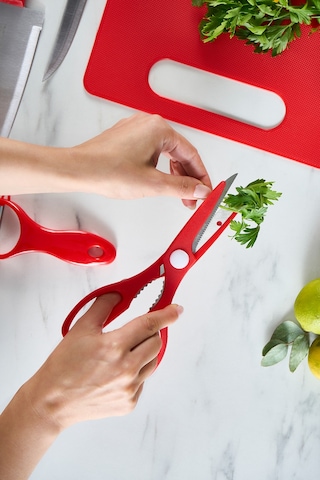 Karaca Sharp 6 Parça Kesme Tahtalı, Makaslı Bıçak Seti Kırmızı Kırmızı