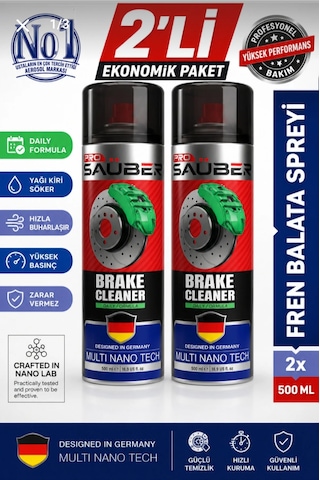 Pro Saüber Fren Balata Spreyi 500 Ml X 2 Adet Balata Disk Temizleyici, Yağ Ve Kir Sökücü, Hızlı Buharlaşan Formül