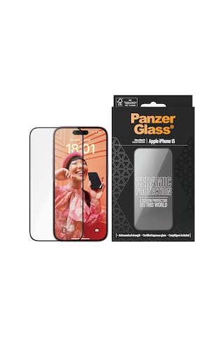 Panzerglass Apple Uyumlu iPhone 15 Ultra-wide Fit Tam Koruma Çerçeve Aparatlı Seramik Ekran Koruyucu