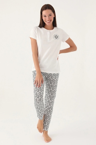 Pierre Cardin 8785 Pamuk Kısa Kol Kadın Pijama Takımı Krem