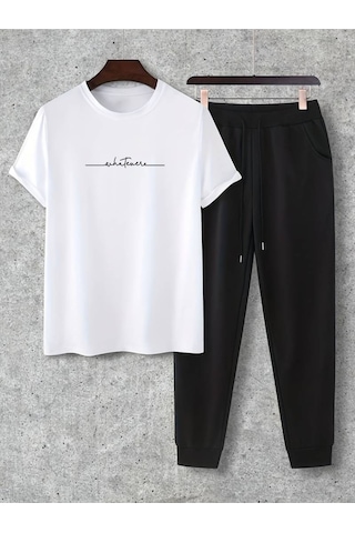 Uyguntarz Unisex Beyaz Fs Baskılı Siyah Kargo Eşofman Takımı