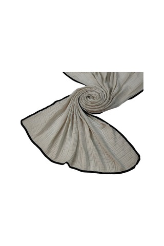 Mim Eşarp Biyeli Müslin Düz Renk Şal 90x190cm Kırık Beyaz - Siyah