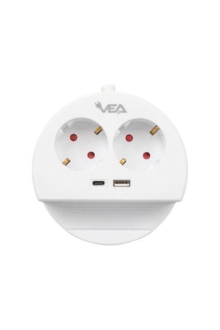Vea Ve-g1102c Yuvarlak Grup Priz 2'li Usb + Type-c Girişli Telefon Standlı 1.5 Metre 1,5 m