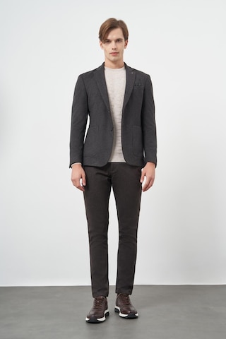 İmza Siyah Kendinden Desenli Örme Mono Yaka Astarsız Çift Yırtmaç 2 Düğme 6 Drop Slim Fit Casual Ceket 1002245151 Siyah