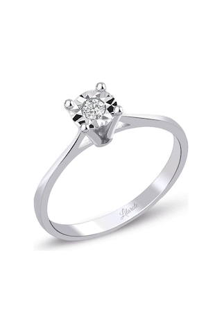 0.06 Ct. Modern Tasarım Yuvarlak Tırnaklı Tektaş Yüzük